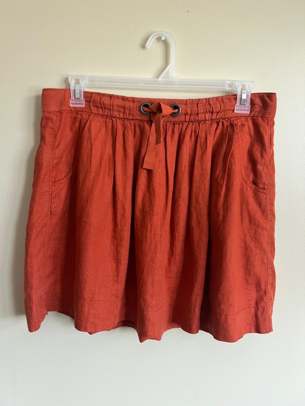 J.Crew Size 8 100% Linen Rust Orange Drawstring Mini Skirt Pockets
